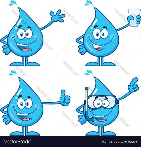 Blue Water Drop Characters Collection 1 Vector Image
