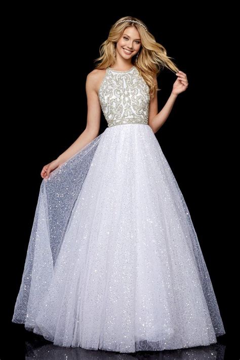 Sherri Hill 52277 Beaded Halter Sequin Tulle Ballgown Couture Candy Beautiful Prom Dresses