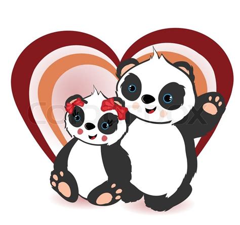 Two Beautiful Panda Bears With Hearts Stock Vector Colourbox