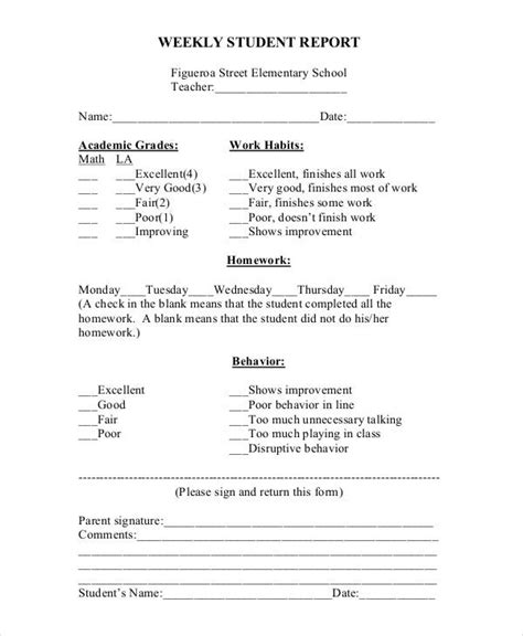 Weekly Student Report Templates 5 Free Word Pdf Format Download