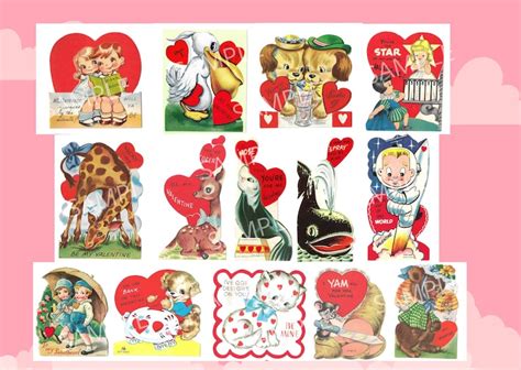 57 Printable Vintage Valentines Day Cards 1950s Retro 1960s Etsy
