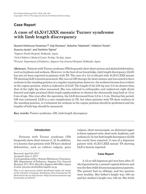 Pdf A Case Of X Xxx Mosaic Turner Syndrome With Limb Length