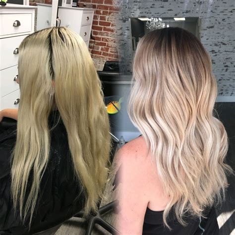 Color Correction Yellow Blonde To Blended Balayage Ombre Hair