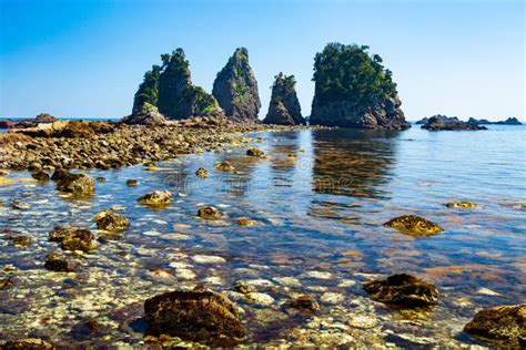 Landscape Of The High Tides Of The Minokake Rocks At Izu Stock Image