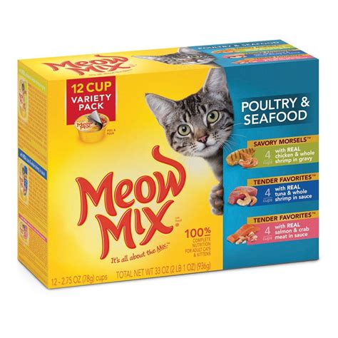 The 17 reviewed wet foods scored on average 6.2 / 10 paws, making meow mix an average wet cat food brand when compared against all other wet food manufacturer's products. Meow Mix Tender Favorites Wet Cat Food Variety Pack ...