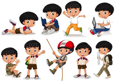 Free Vector Boy Doing Different Actions Illustration