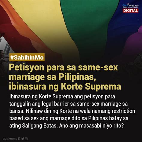Gma News On Twitter Bagaman Nabasura Ang Petisyon Para Sa Same Sex Marriage Sa Bansa Nilinaw