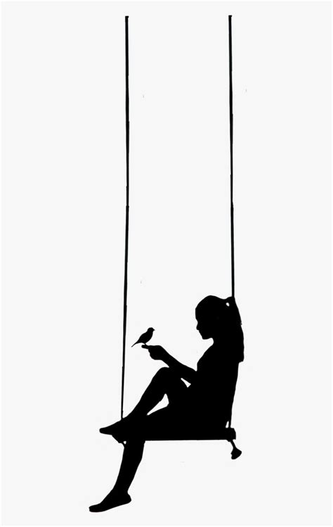 Silhouette Art Woman On Swing With Bird And Book