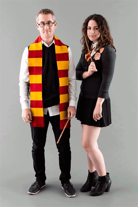 ditch your muggle ness by wearing this harry potter and hermione halloween couples costume