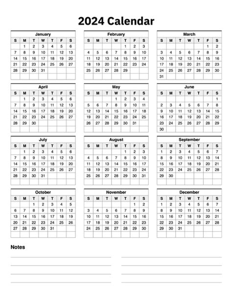 2024 Printable Monthly Calendar With Notes Template Hinda Latrena