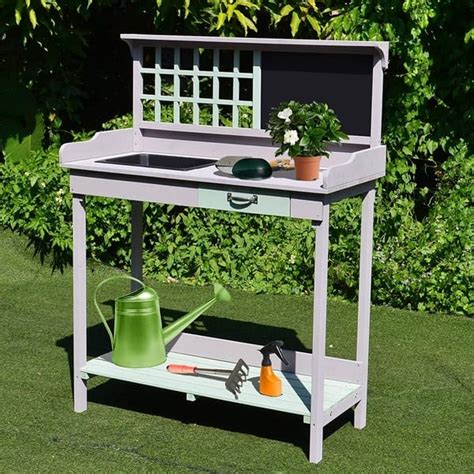 Outsunny Outdoor Rustic Wooden Potting Bench Garden