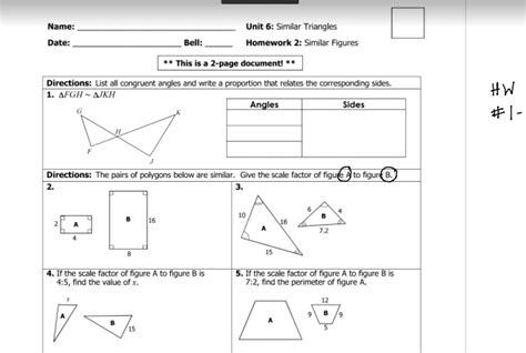 Solved Name Unit 6 Similar Triangles Date Bell Homework