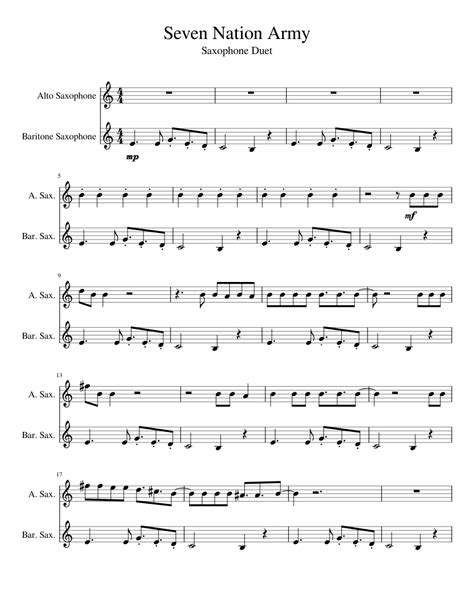 Seven Nation Army Saxophone Duet V2 Sheet Music For Saxophone Alto