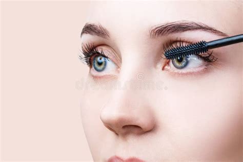 Woman Applying Mascara On Eyelashes With Brush Stock Image Image Of