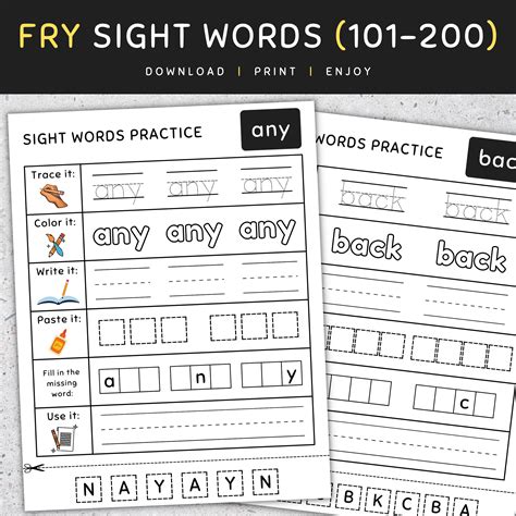 Fry Sight Words 101 200 Sight Words Worksheets No Prep Set 2