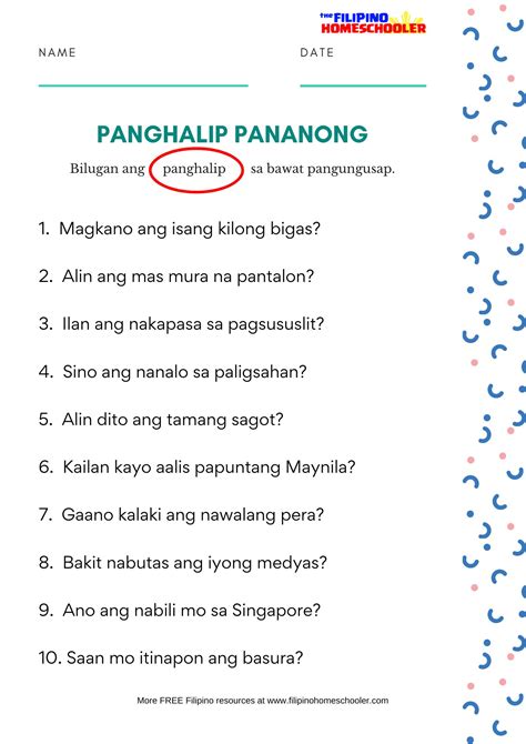 Panghalip Pananong Worksheets Set 1 The Filipino Homeschooler Unamed