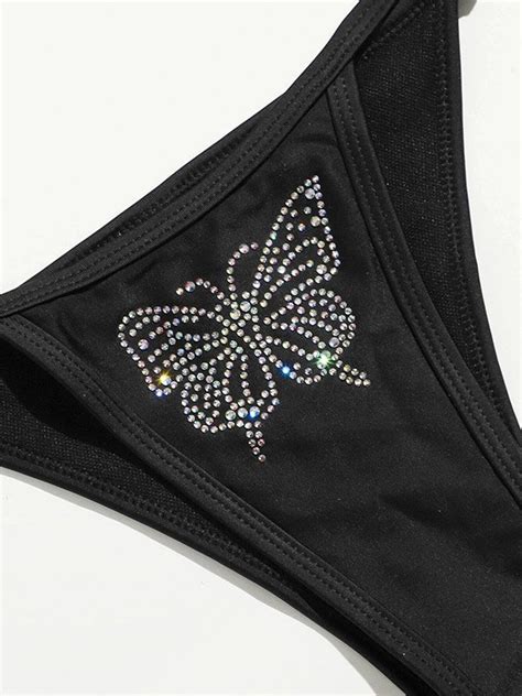 emmiol free shipping 2023 rhinestone butterfly bikini set black s in bikini sets online store