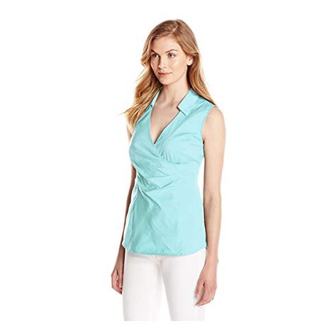 Nydj Womens Fit Solution Sleeveless Wrap Top Shirt Blouse Seafoam