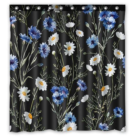 Phfzk Watercolor Shower Curtain Cornflower Daisy Floral Print