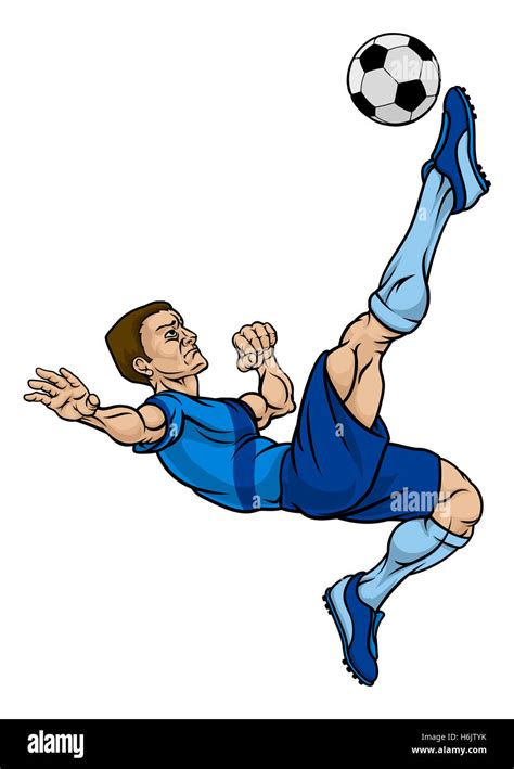 A Football Soccer Player Cartoon Character Kicking The Ball Stock Photo