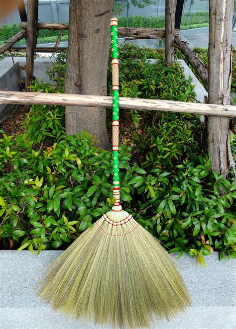 Handmade Natural Grass Asian Broom Wooden Thai Bamboo Duster Etsy