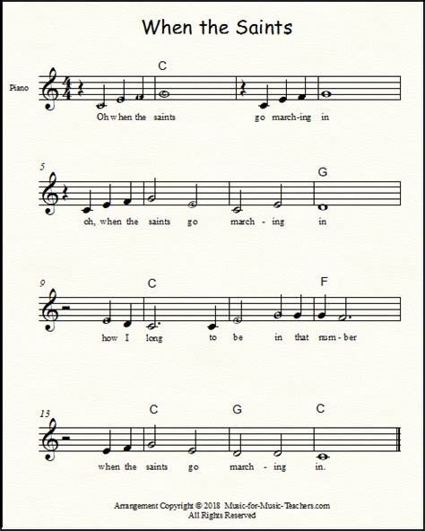 When the saints go marching in (lead sheet with lyrics ) rjschmitt pro. When The Saints Go Marching In Piano Sheet Music Pdf - Music Sheet Collection