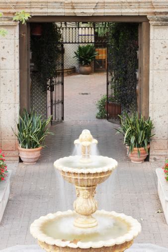 Courtyard Fountain Gate Corridor Architecture Decor Stock Photo