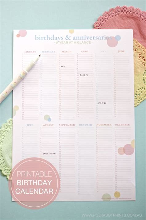 Verjaardag Jubileum Kalender Gratis Free Printable Birthday