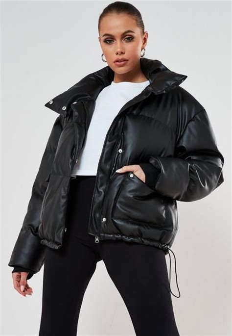 Missguided Black Faux Leather Puffer Jacket Leather Puffer Jacket