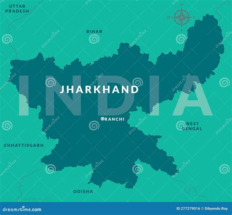 State Of Jharkhand India With Capital City Ranchi Hand Drawn Map Stock