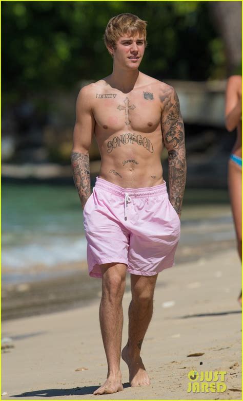 Justin Bieber Goes Shirtless At The Beach With Visible Cupping Marks Photo Photo