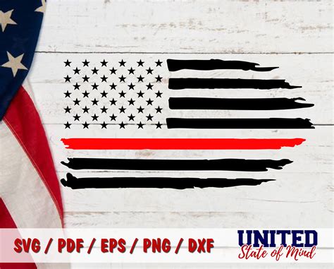 Thin Red Line American Flag Svg Distresed American Flag Svg Etsy