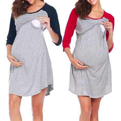 Womens Maternity Dress Nursing Nightgown Breastfeeding Nightshirt