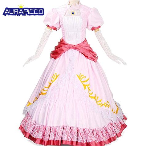 Princess Peach Costume Women Adult Pink Princess Dress Classic Super