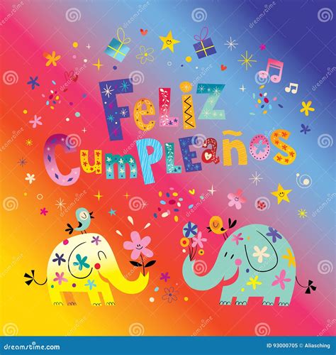 Feliz Cumpleanos Happy Birthday In Spanish Greeting Card Stock Vector