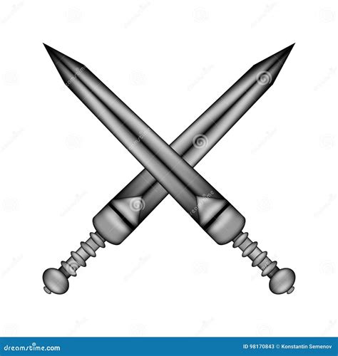 Crossed Gladius Swords Button Stock Illustration