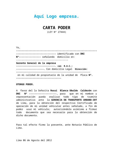 Doc Carta Poder Ejemplo Transporte De Carga Pdfslidetips