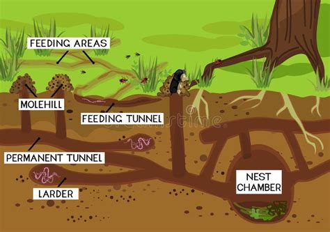 Scheme Of Structure Of Underground Mole Tunnels With Earthworms And