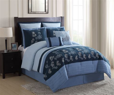 The comforter set has 8 pieces in it includes one flat solid color sheet, one camouflage fitted sheet however, one drawback of this bedding set is the availability of it in queen size and one color option. Floral Queen Comforter Set | Kmart.com