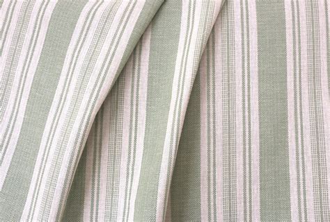 Green Ticking Linen Fabric Stripe Linen Upholstery Drapery Fabric