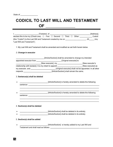 46 Free Codicil To Will Forms And Templates Templatelab