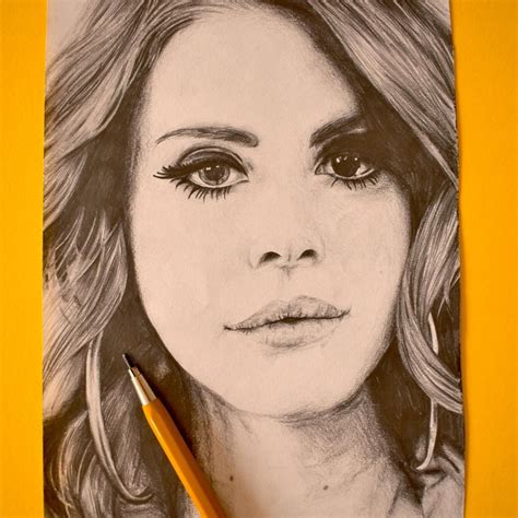 Lana Del Rey Portrait Drawing Black And White Fan Depop