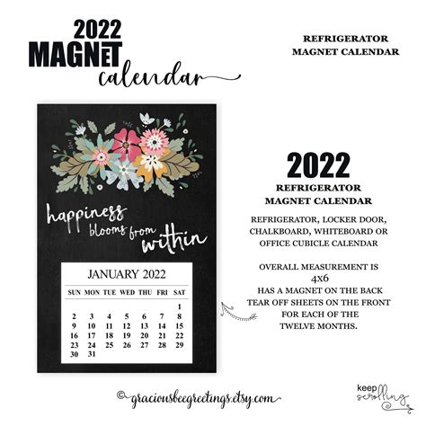 2022 Magnet Calendar 2022 Refrigerator Magnet Calendar 2022 Etsy