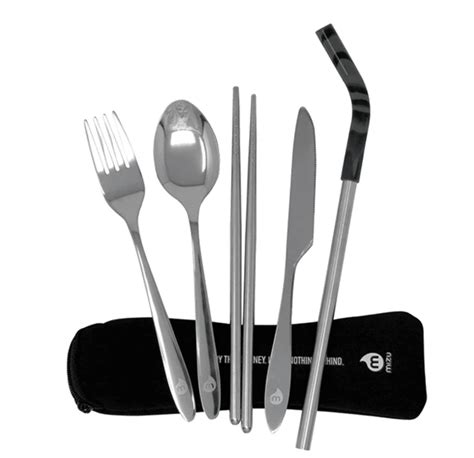 Stainless Steel Cutlery Set In Neoprene Carry Pouch Sustainable