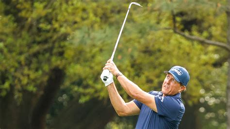Masters Champion Phil Mickelson Plays A Stroke On The No 1 Hole During