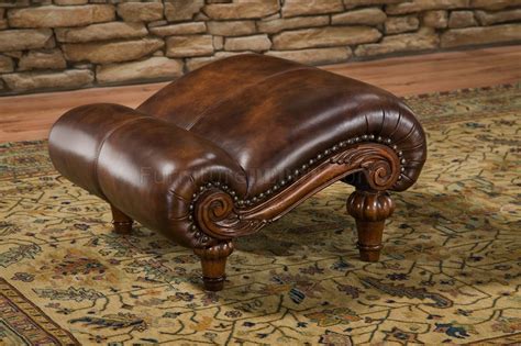 cognac brown top grain leather traditional chair ottoman