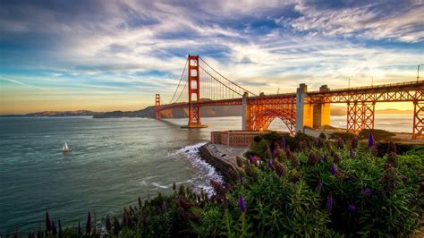 Golden Gate Bridge Bridge Sea Architecture Clouds Landscape San