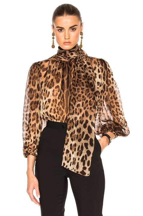 dolce and gabbana chiffon leopard print blouse in natural fwrd