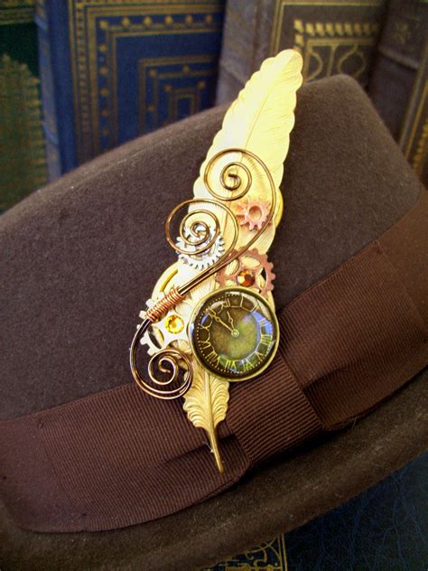 Steampunk Hat Pin Or Brooch Ha30 Raw Brass Feather Brass