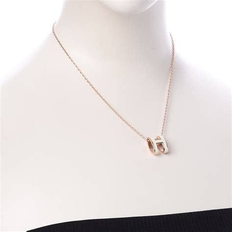 Hermes Lacquered Rose Gold Pop H Pendant Necklace White